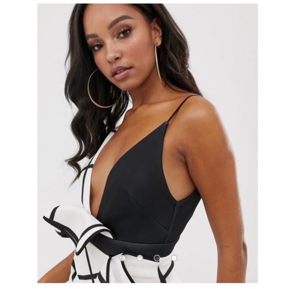 ASOS DESIGN mono grid check waterfall pencil dress - Picture 3 of 4